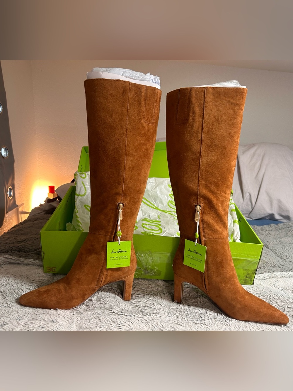 Sam Edelman Sylvia Suede Knee-High Boots Frontier Brown 6 Wide Calf NEW